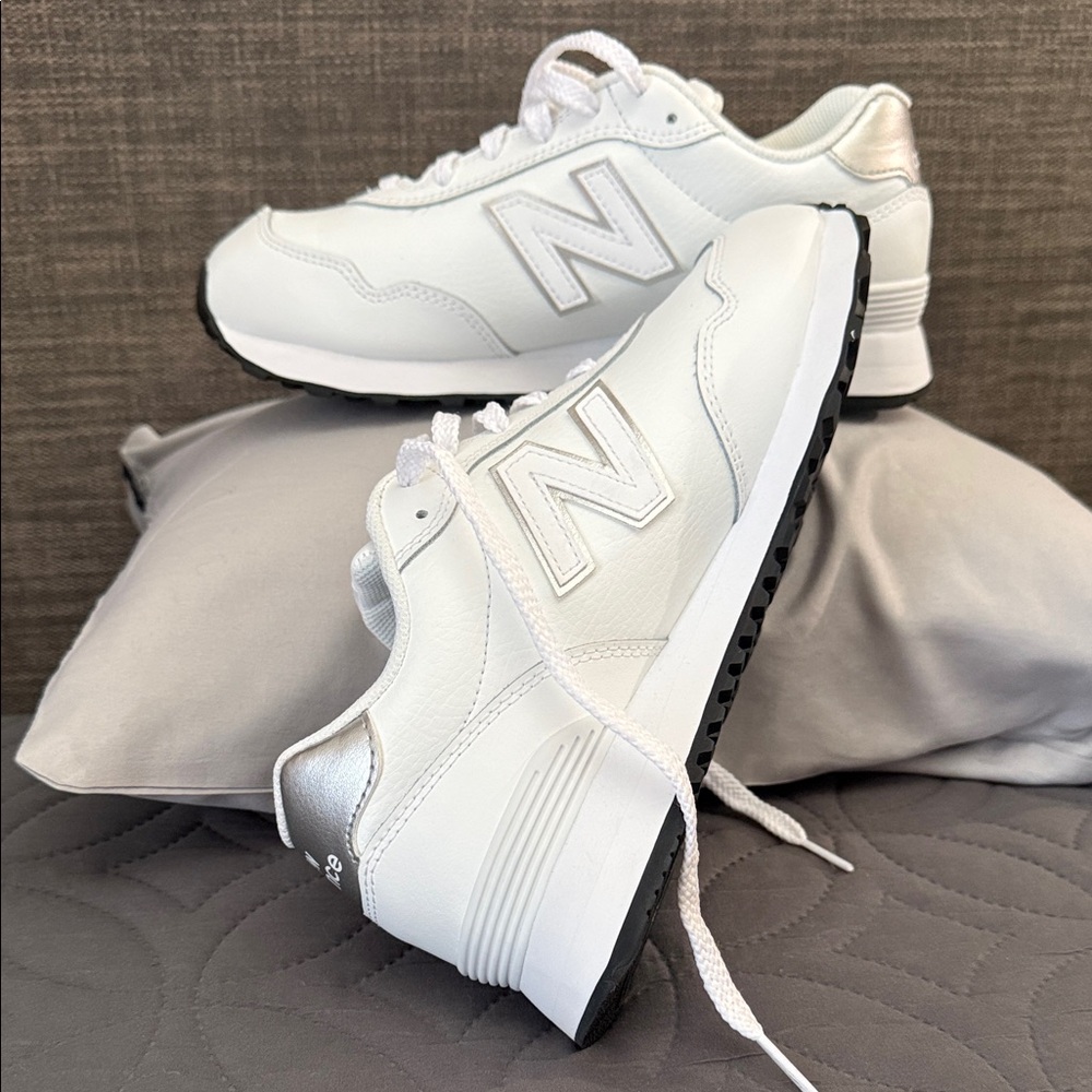 New Balance White Athletic Sneakers with Silver Accents, NWOT